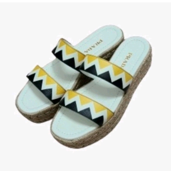 PRADA Zig Zag Saffiano Leather Espadrille Sandals Slip On Slide Wedge EU39/US8.5 - Picture 4 of 14